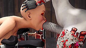 A hot bald young hottie gets fucked by a sex cyborg in the dungeon